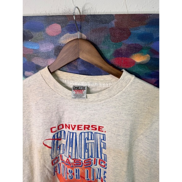 Vintage 90s Converse Cage Classic Finish Line T Shirt Mens XL Grey Basketball - Picture 3 of 5